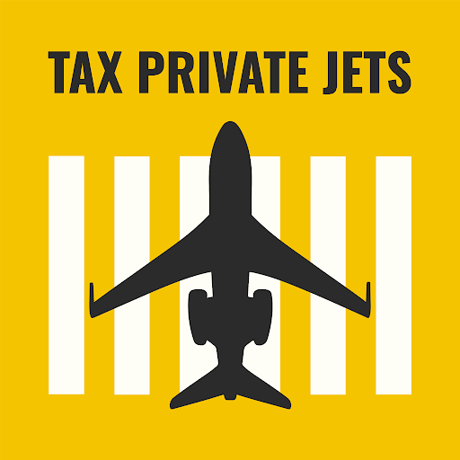 logo for Tax Private Jets with a dark jet outlined on a yellow runway